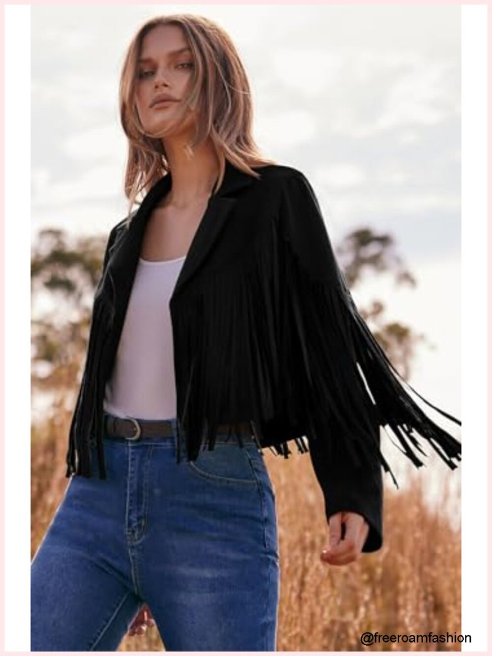 Faux Suede Fringe Motorcycle Cropped Coat with Tassel Detail - Picture 2 of 6